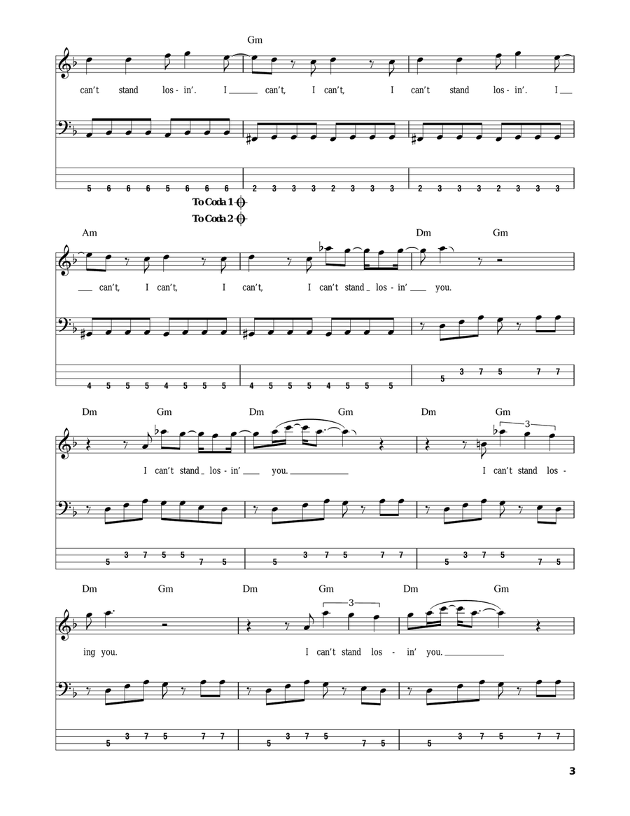 Can't Stand Losing You Can't Stand Losing You Bass Guitar Tablature scores gallery preview page 3