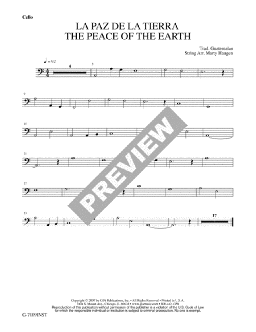 La Paz de la Tierra / The Peace of the Earth - Instrument edition Cello scores gallery preview page 5