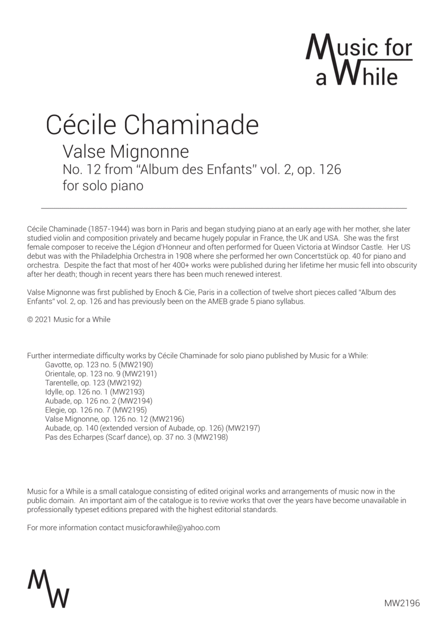 Cécile Chaminade - Valse Mignonne op. 126 no. 12 for solo piano Piano Solo scores gallery preview page 1