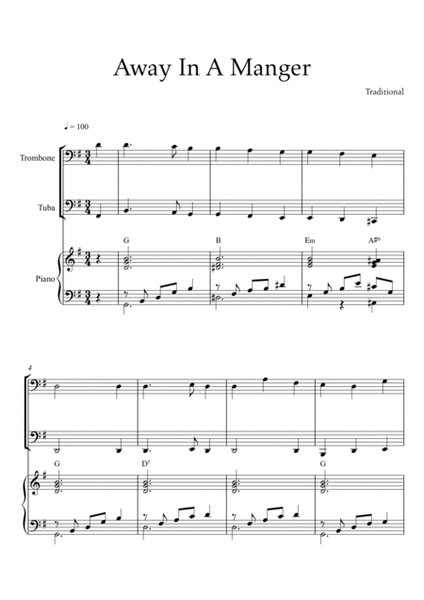 Traditional - Away In A Manger (Trio Piano, Trombone and Tuba) with chords image number null