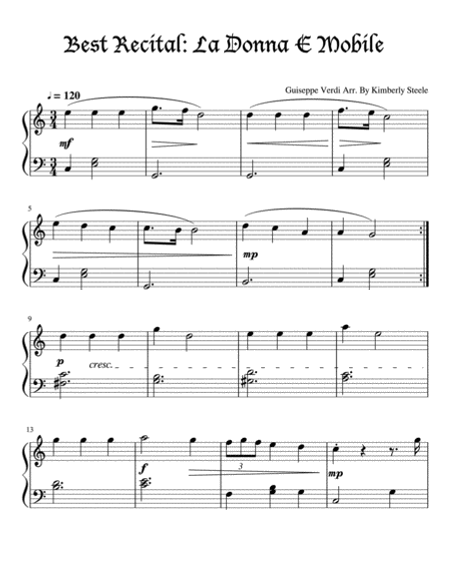 La Donna E Mobile for Easy Piano Level 2 Easy Piano scores gallery preview page 1