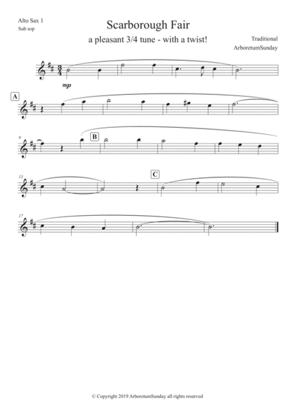 Scarborough Fair Sax Ensemble with Guitar & Uke lead sheets image number null