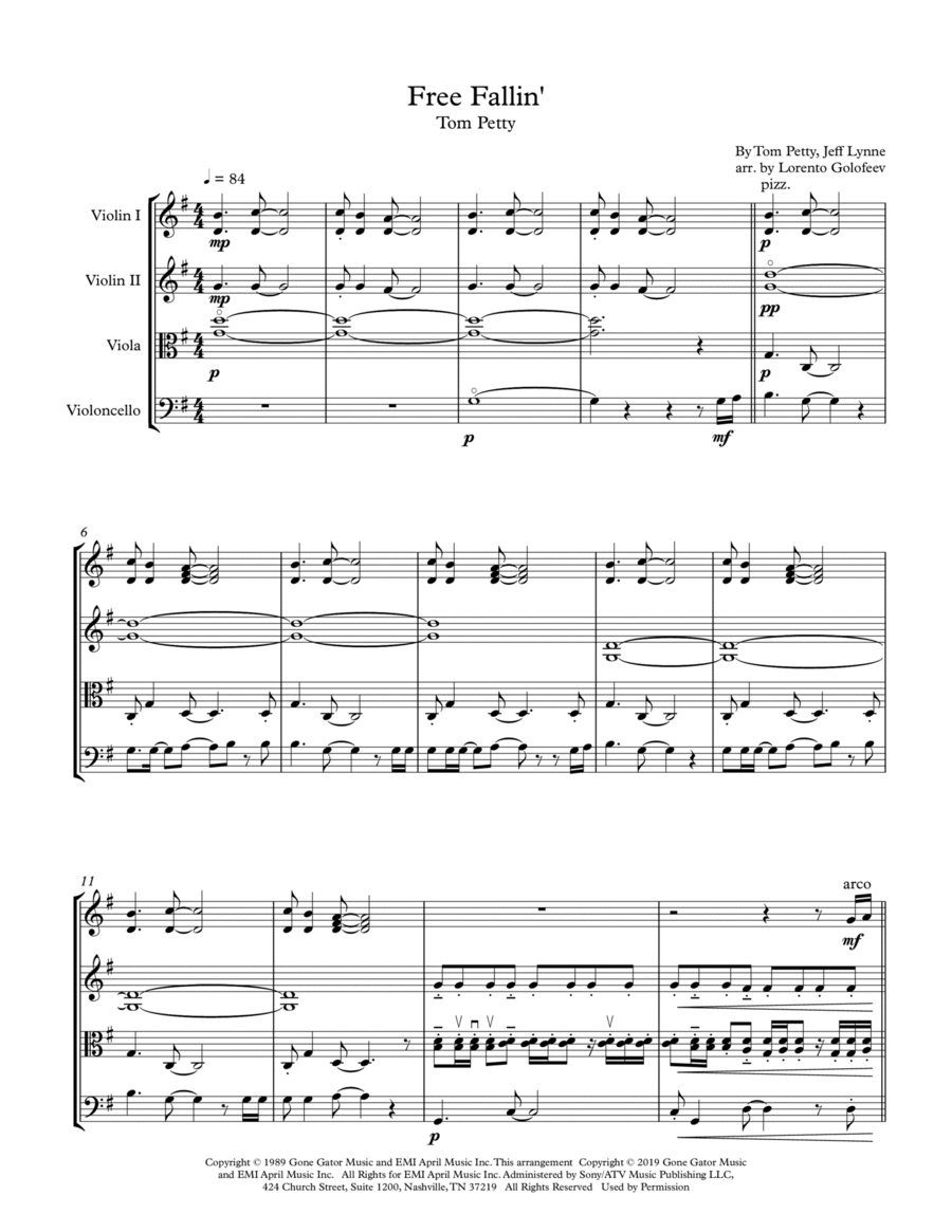 Free Fallin' String Quartet scores gallery preview page 1