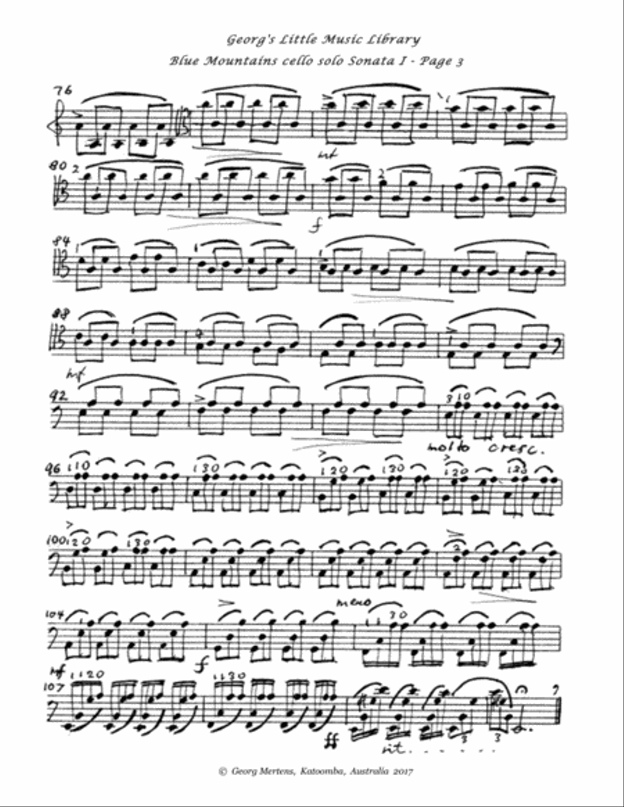 Blue Mountains cello solo (Rainforest) Sonata Cello Solo scores gallery preview page 6