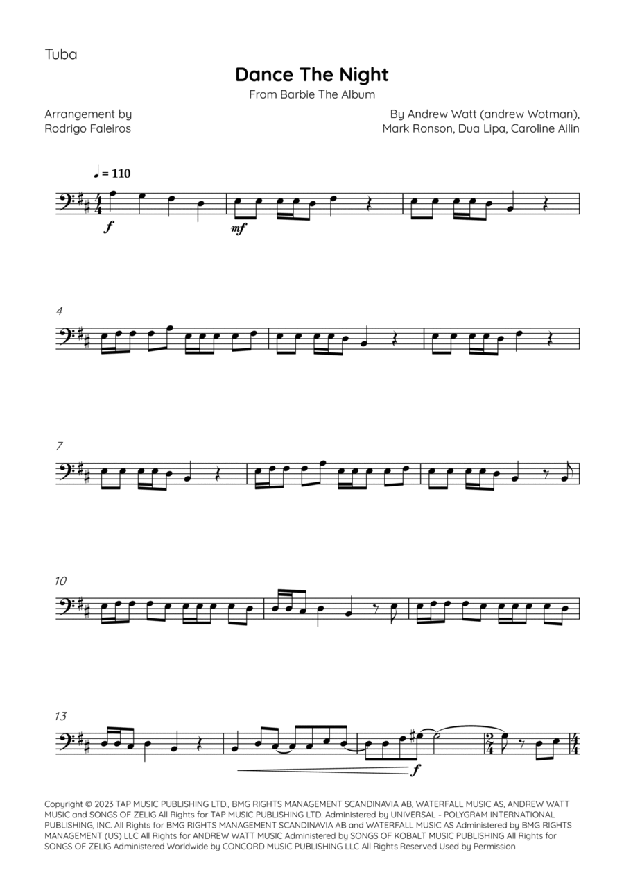 Dance The Night Tuba scores gallery preview page 1