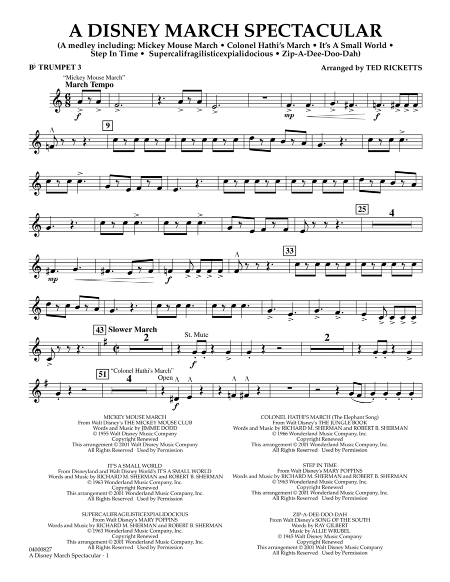 A Disney March Spectacular - Bb Trumpet 3 B-Flat Trumpet scores gallery preview page 1