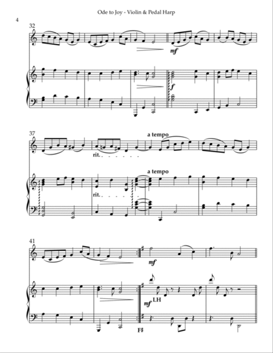 Ode to Joy, Duet for Violin & Pedal Harp String Duet scores gallery preview page 4