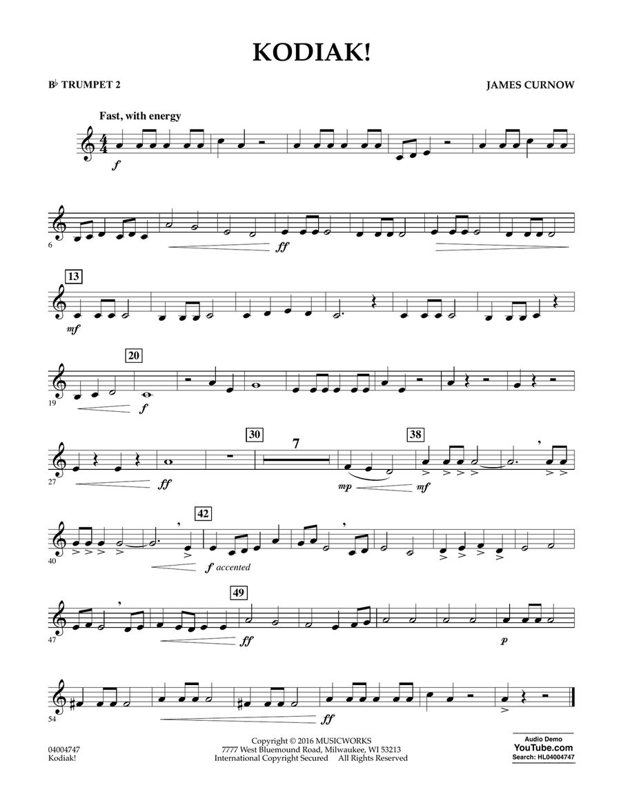 Kodiak! - Bb Trumpet 2 Concert Band scores gallery preview page 1