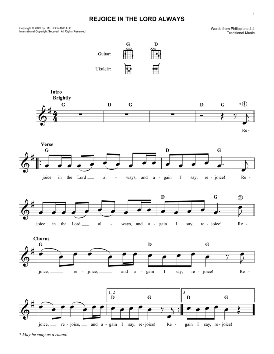 Rejoice In The Lord Always Easy Guitar scores gallery preview page 1