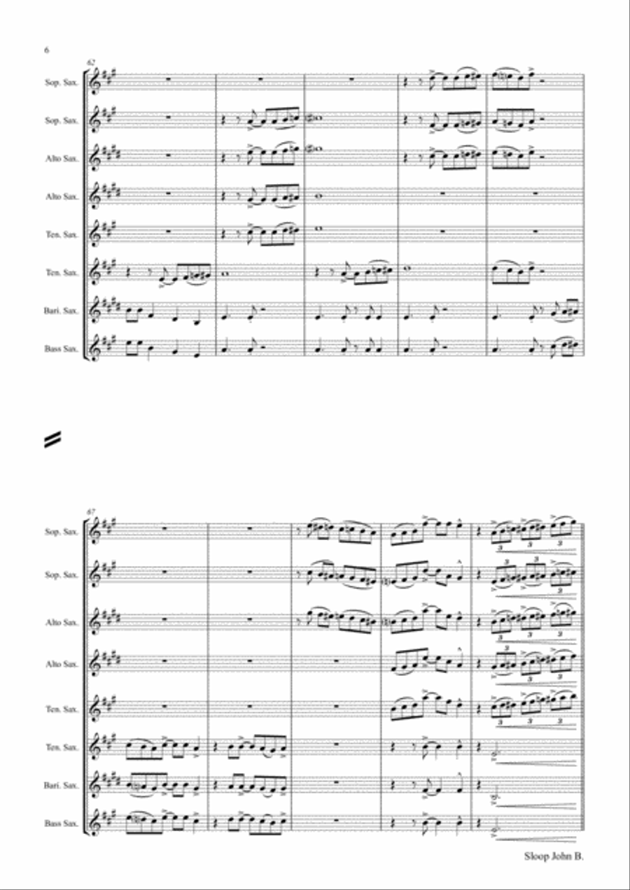 Sloop John B. - Caribian Folk Song - Saxophone Quintet Saxophone Quintet scores gallery preview page 6
