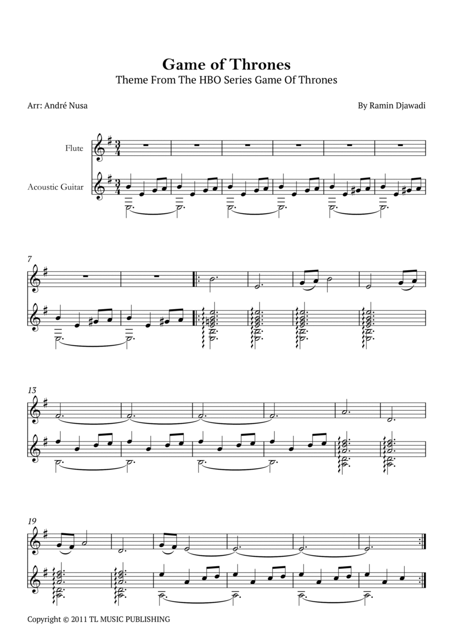 Game Of Thrones Flute scores gallery preview page 1