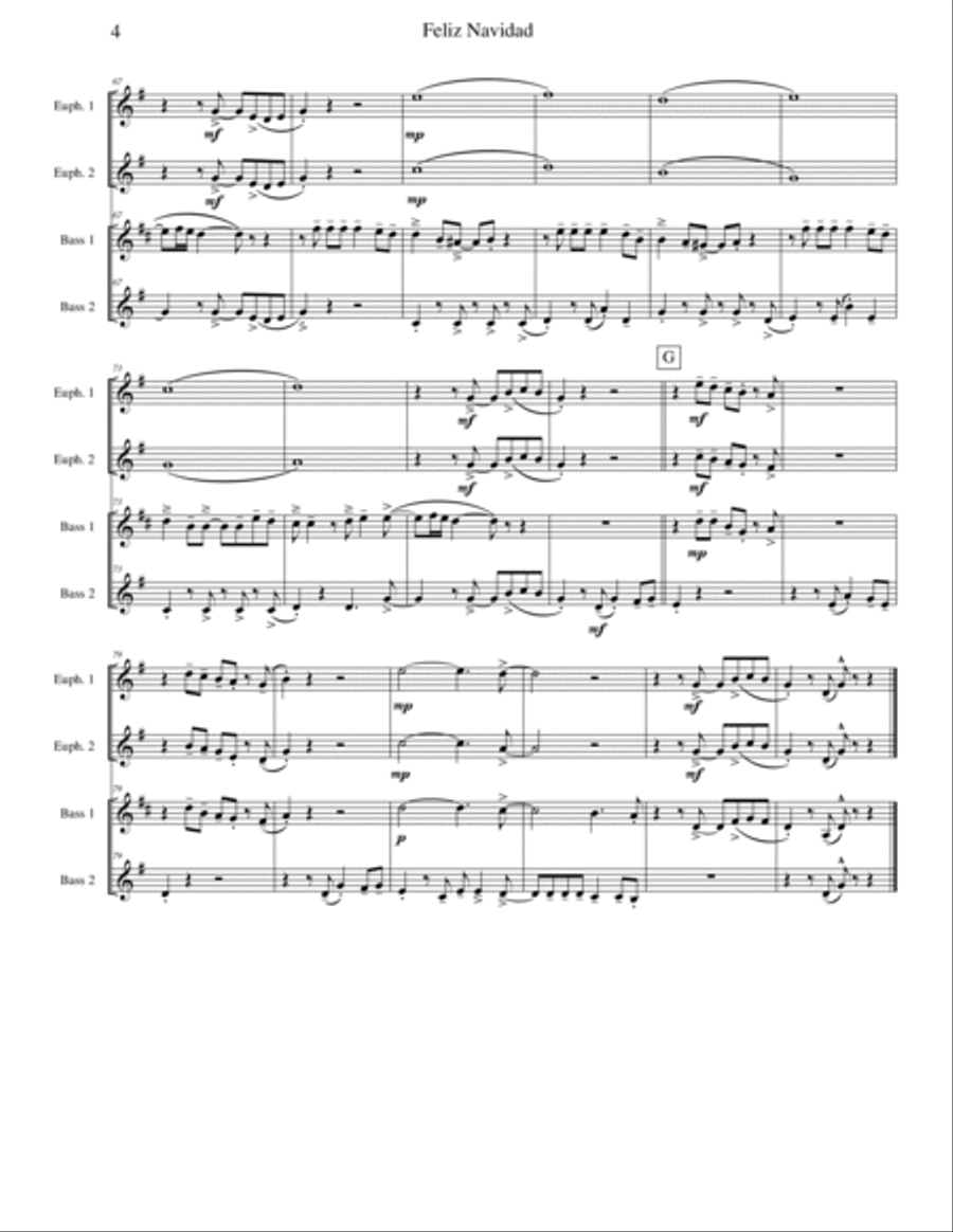 Feliz Navidad Brass Quartet scores gallery preview page 4