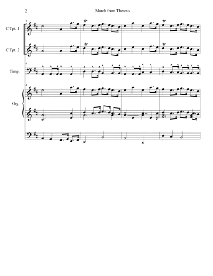 Jean-Baptiste Lully: March from Theseus in D Major for 2 Trumpets, Organ and Timpani Trumpet Duet scores gallery preview page 3