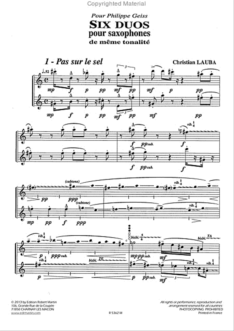 Duos (6), pour saxophone Duos (6), pour saxophone Woodwind Duet scores gallery preview page 2