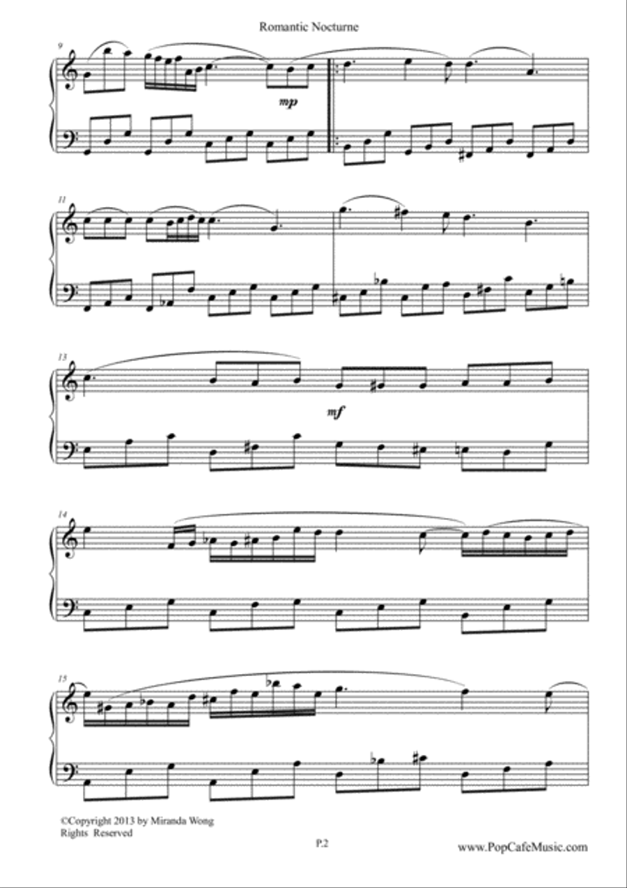 Romantic Nocturne in Eb - Chopin (C Key Version) 4-Part scores gallery preview page 2