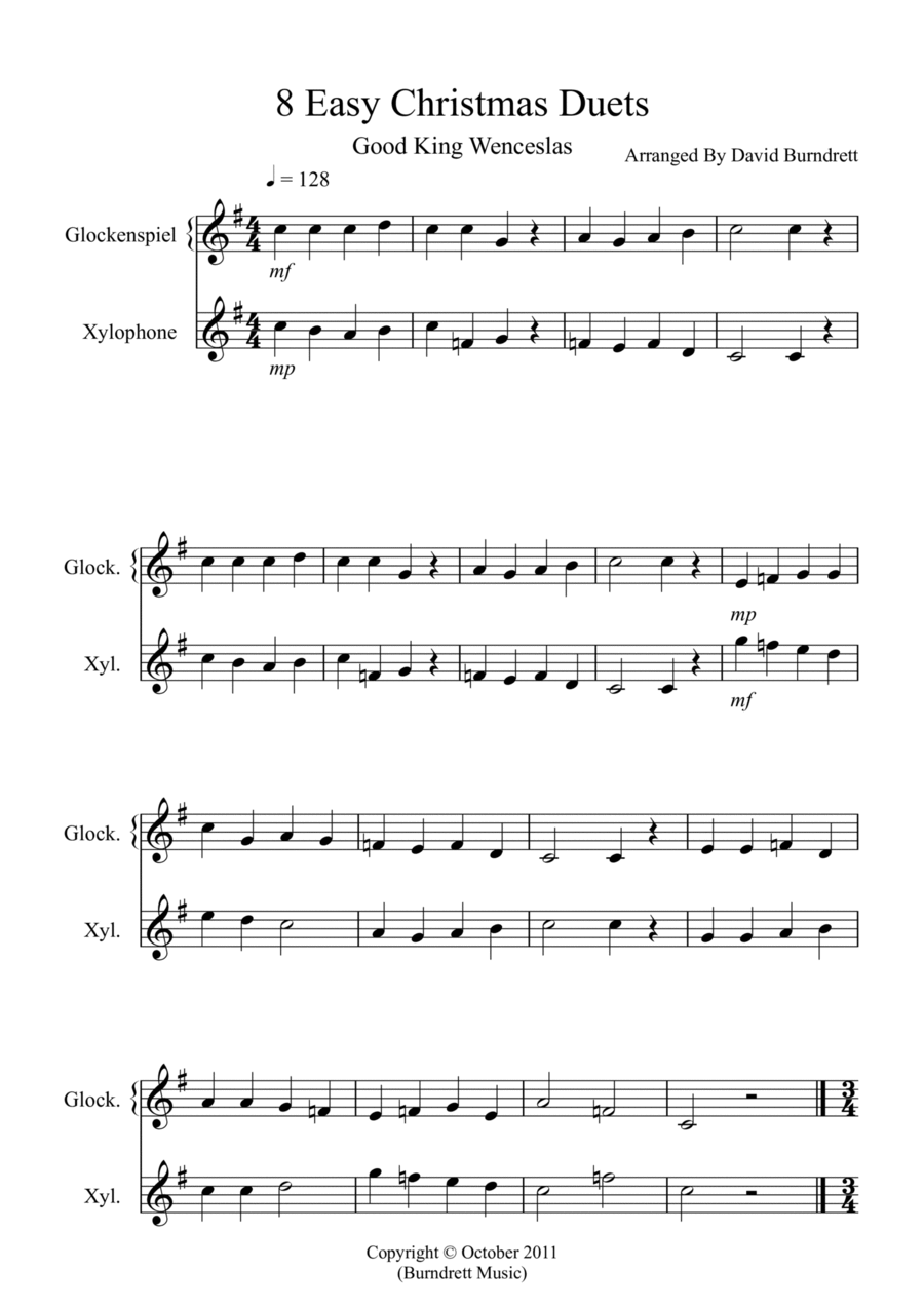 8 Easy Christmas Duets for Glockenspiel and Xylophone Duet Glockenspiel scores gallery preview page 1
