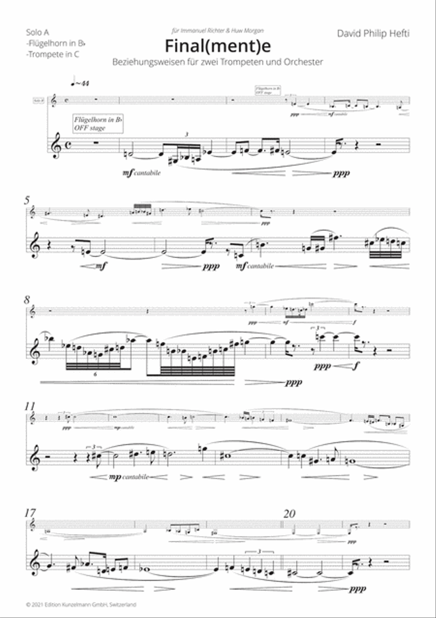 Final(ment)e, 'Beziehungsweisen' for 2 trumpets and orchestra Flugelhorn scores gallery preview page 2
