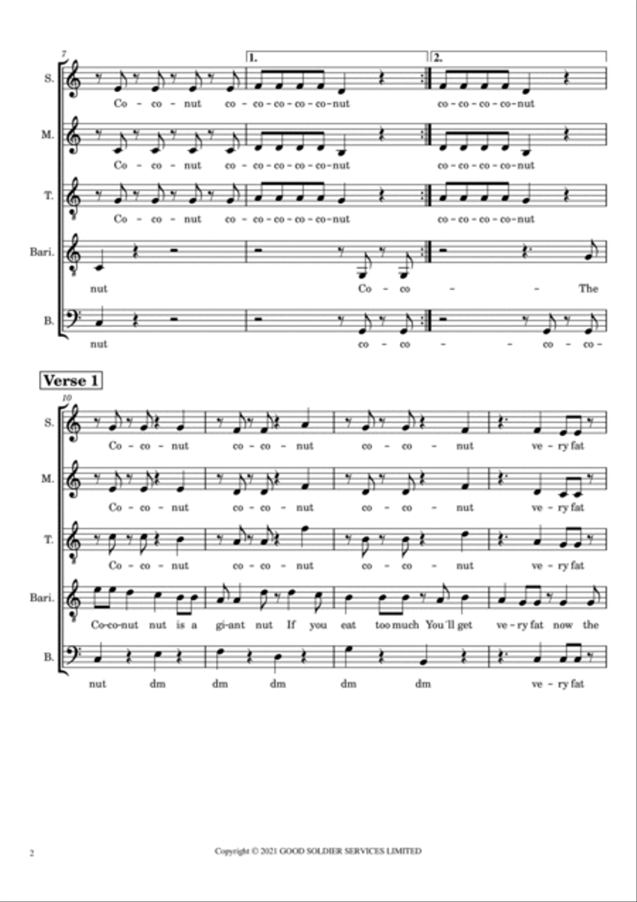 The Coconut Nut (the Coconut Song) 4-Part scores gallery preview page 2