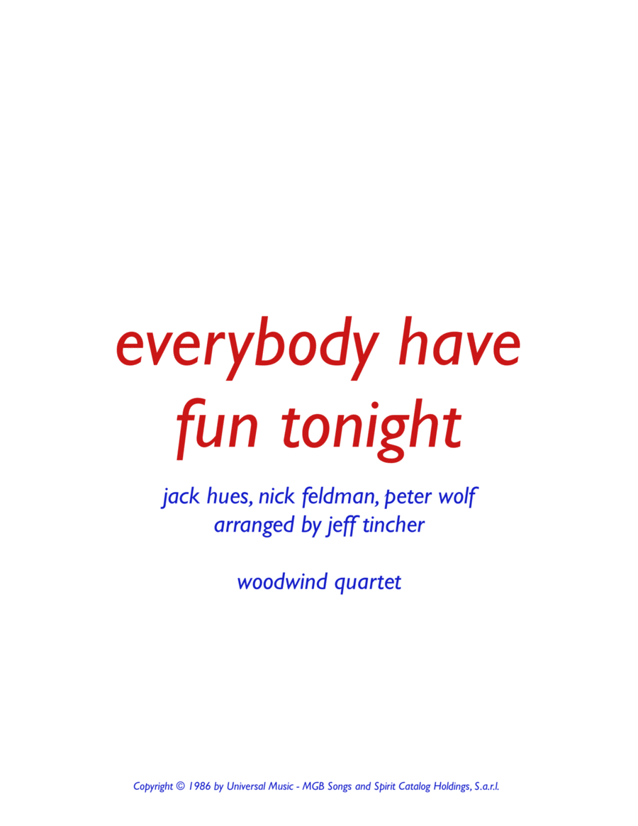 Everybody Have Fun Tonight Woodwind Quartet scores gallery preview page 1