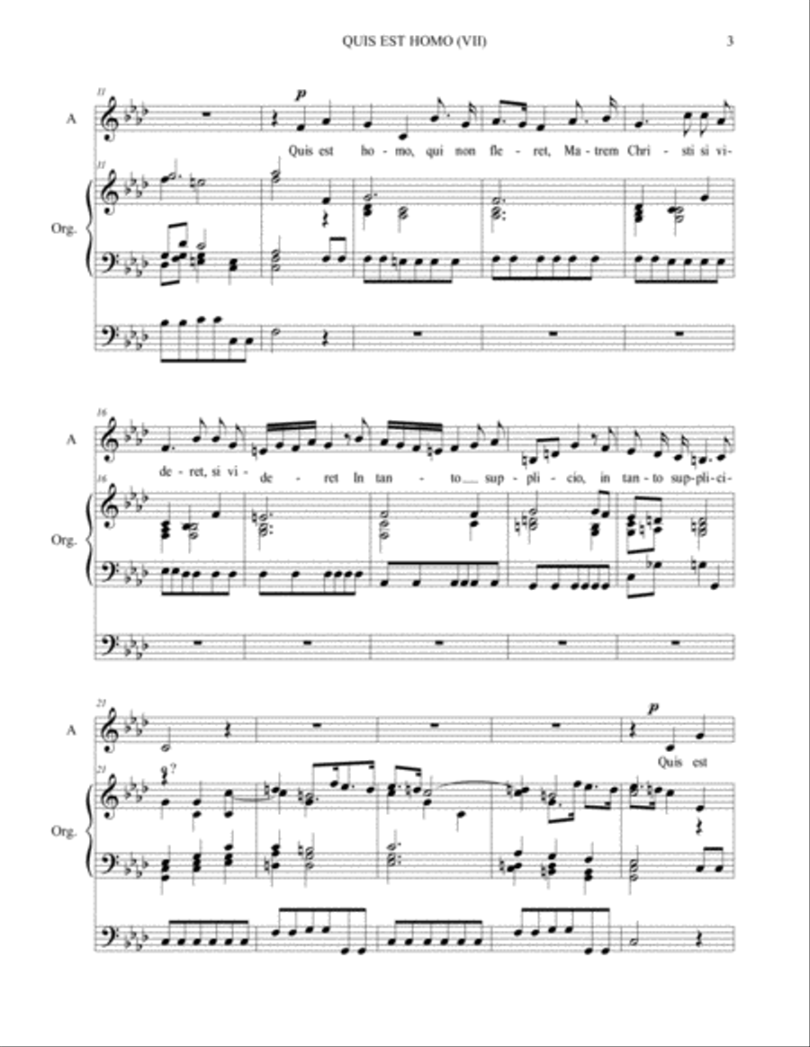 QUIS EST HOMO (VII) - (From Stabat Mater- RV 621) - For Alto,and Organ 3 staff Voice scores gallery preview page 3