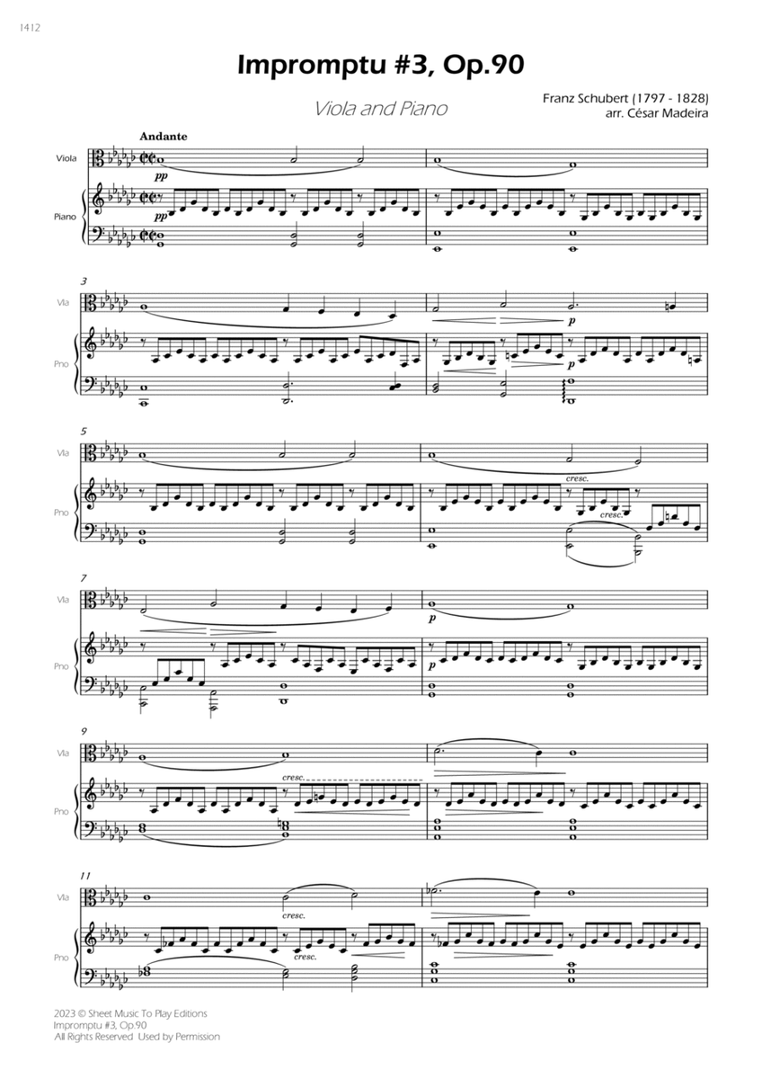 Impromptu No.3, Op.90 - Viola and Piano (Full Score) image number null