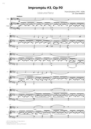 Impromptu No.3, Op.90 - Viola and Piano (Full Score)