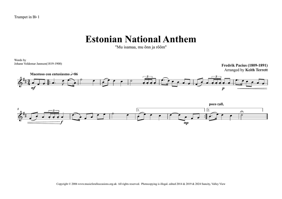 Estonian National Anthem for Brass Quintet ( Mu isamaa, mu õnn ja rõõm) Brass Quintet scores gallery preview page 4