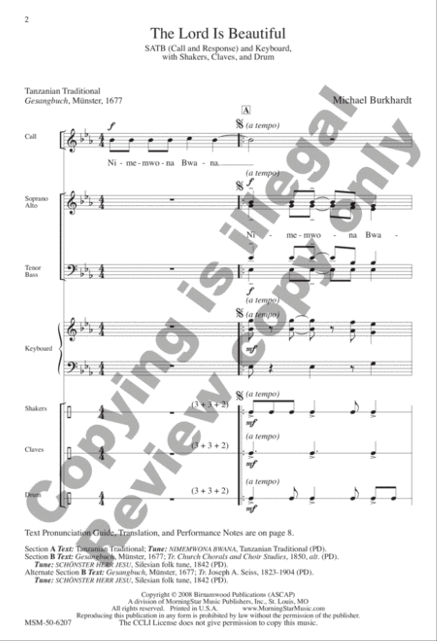 The Lord Is Beautiful (Nimemwona Bwana) 4-Part scores gallery preview page 2
