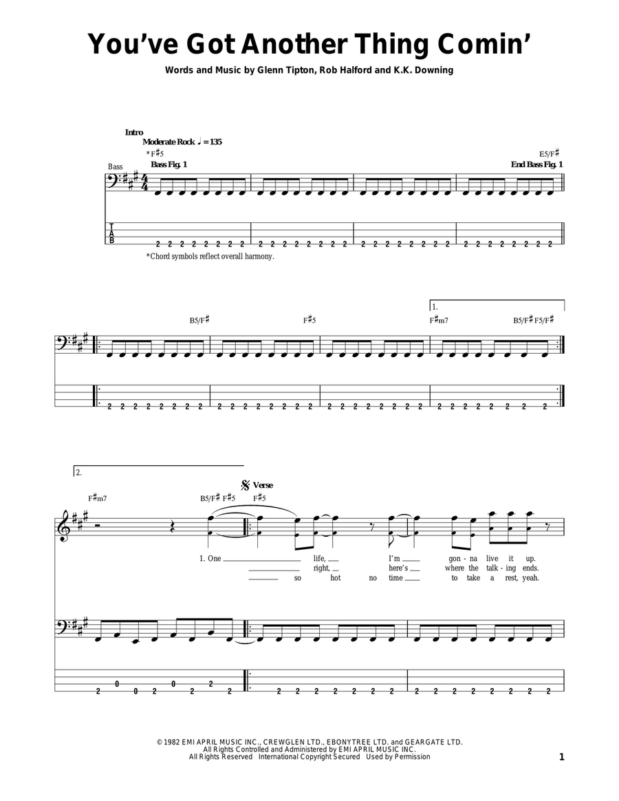 You've Got Another Thing Comin' Acoustic Guitar scores gallery preview page 1