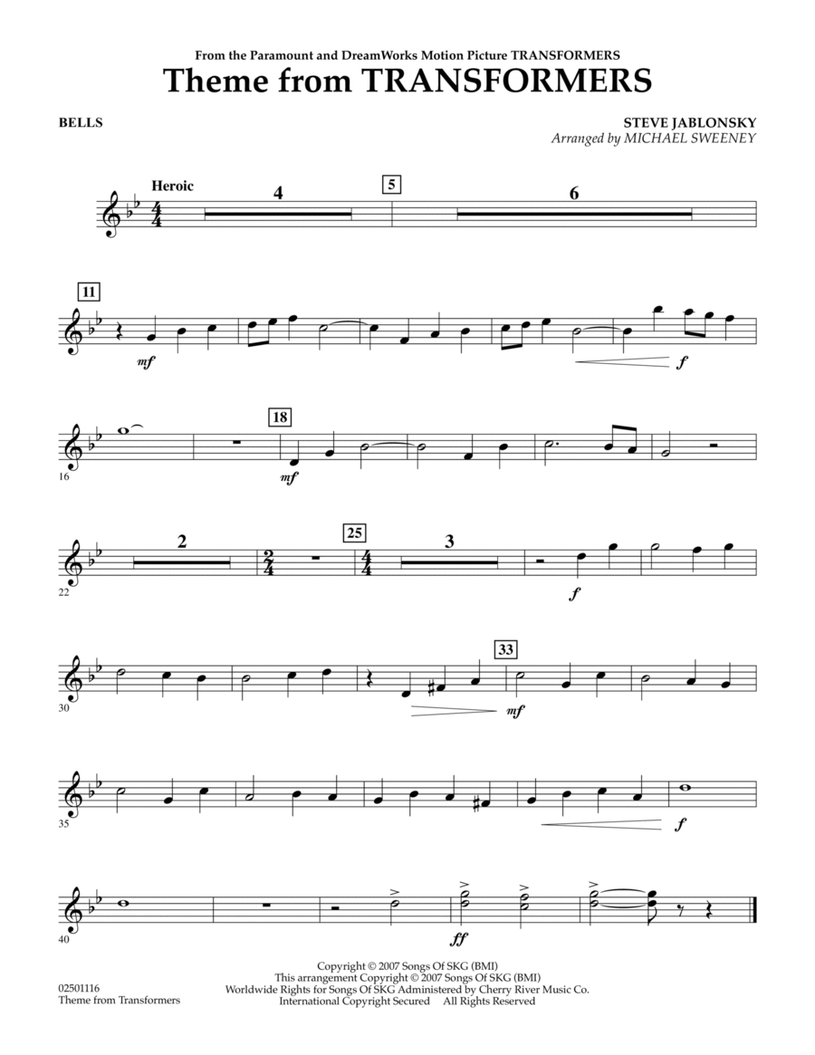 Theme From Transformers - Bells Part scores gallery preview page 1