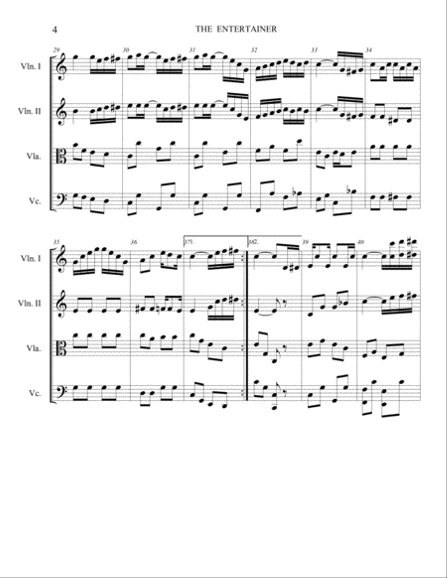 The Entertainer by Scott Joplin written in 1909. String Quartet scores gallery preview page 4