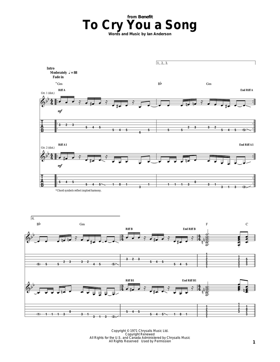 To Cry You A Song To Cry You A Song Acoustic Guitar scores gallery preview page 1