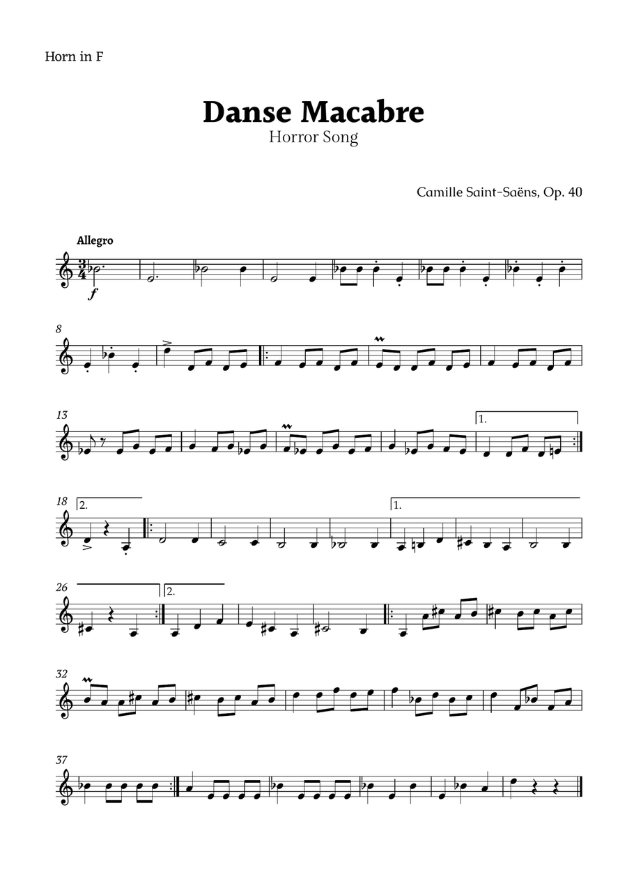 Danse Macabre by Saint -Saëns Horn Solo scores gallery preview page 1