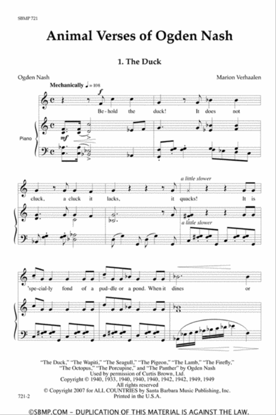 Animal Verses of Ogden Nash - Unison Octavo Unison Choir scores gallery preview page 2