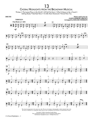 Book cover for 13 (Choral Highlights From The Broadway Musical) (arr. Roger Emerson) - Drums