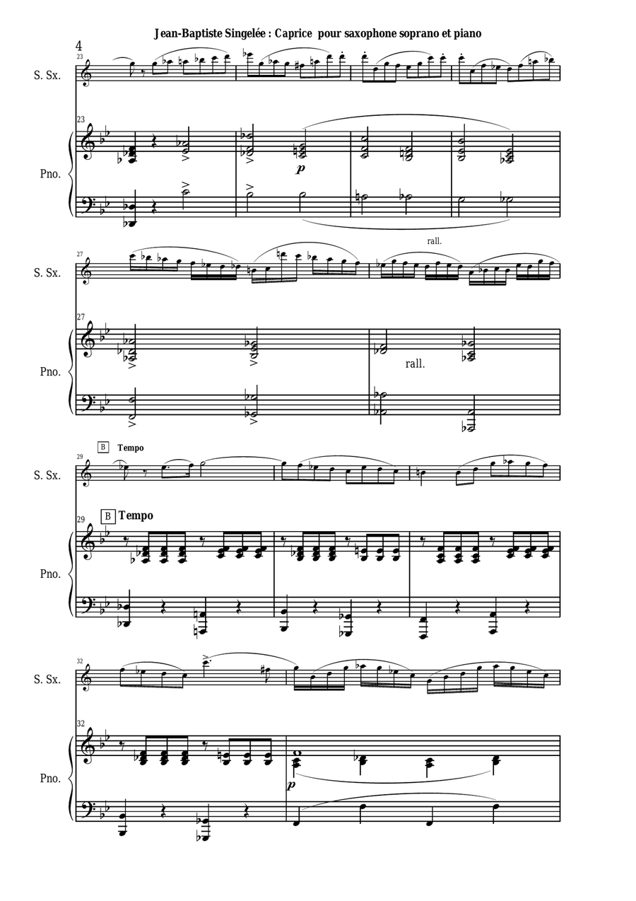 Jean-Baptiste Singelée - Caprice for Soprano saxophone and piano Soprano Saxophone scores gallery preview page 4