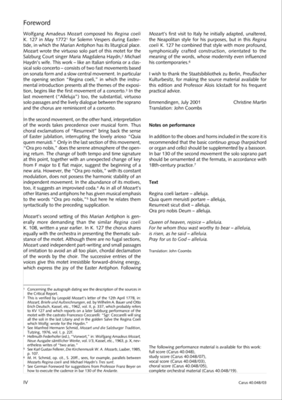 Regina coeli in B-Flat Major, K. 127 4-Part scores gallery preview page 5