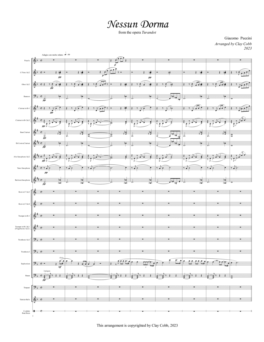 Nessun Dorma Nessun Dorma Concert Band scores gallery preview page 1