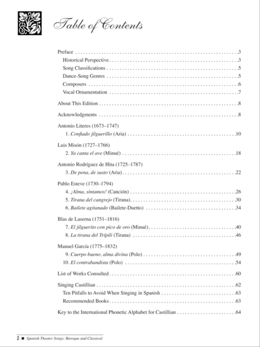 Spanish Theater Songs -- Baroque and Classical Eras Medium-Low Voice scores gallery preview page 2