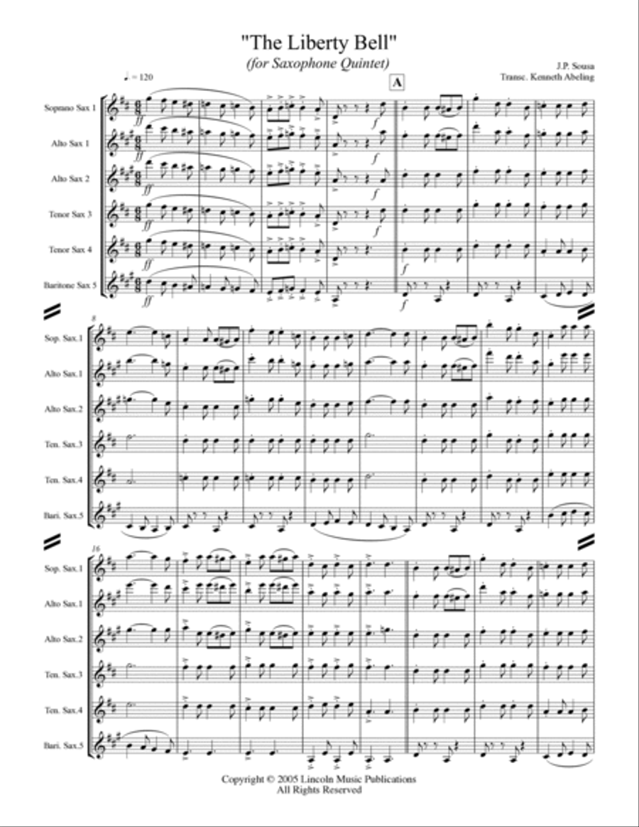 March - The Liberty Bell (for Saxophone Quintet SATTB or AATTB) Saxophone Quintet scores gallery preview page 2