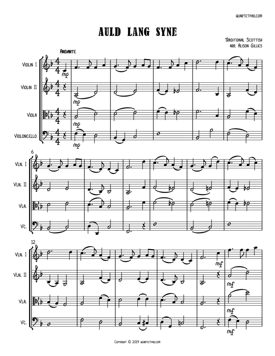 Auld Lang Syne - String Trio (optional vln2 or vla) String Trio scores gallery preview page 1