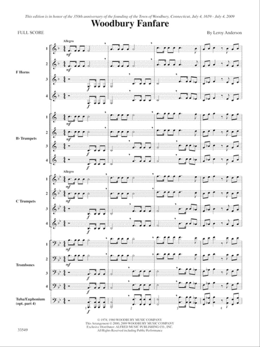 Woodbury Fanfare: Score Brass Quartet scores gallery preview page 3