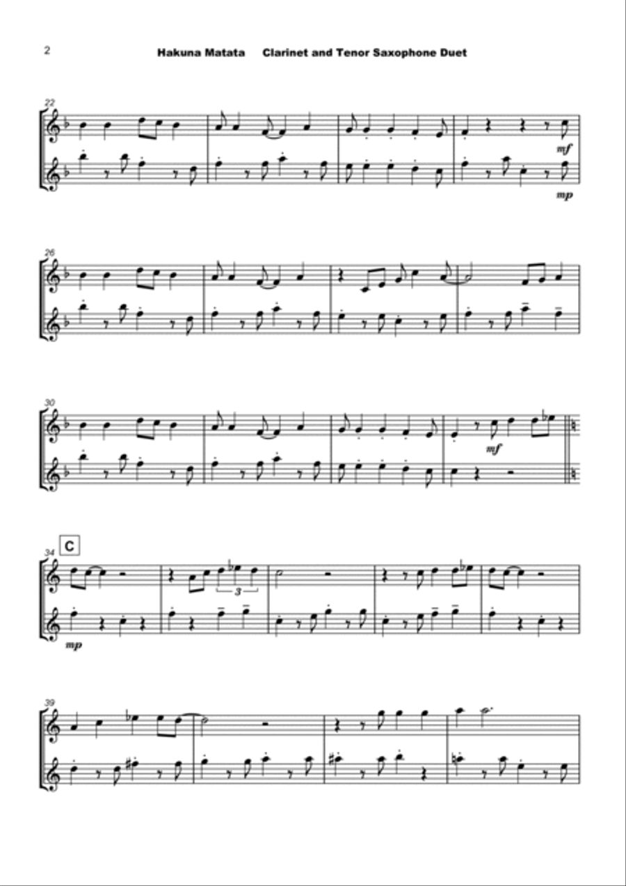 Hakuna Matata Woodwind Duet scores gallery preview page 3