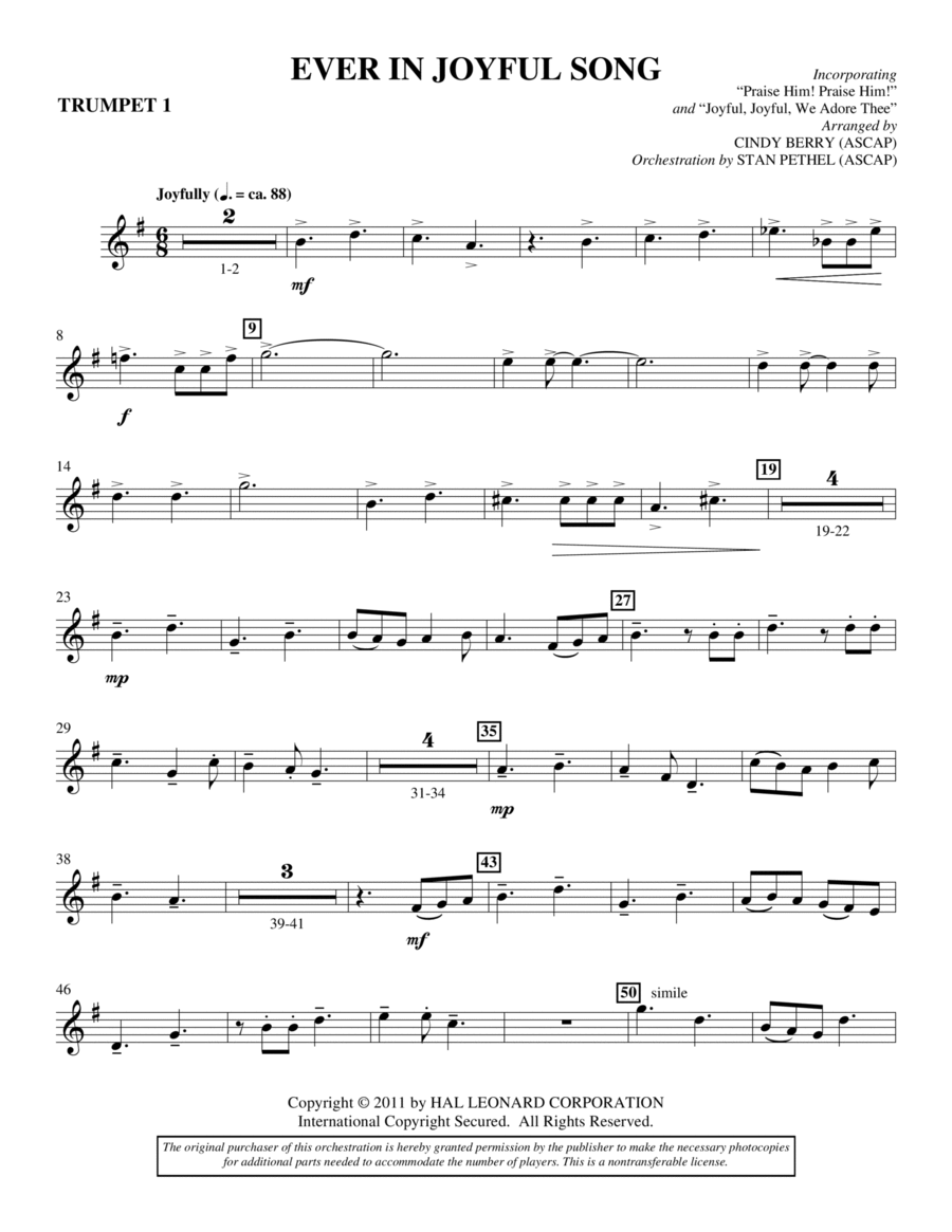 Ever In Joyful Song - Bb Trumpet 1 Choir scores gallery preview page 1
