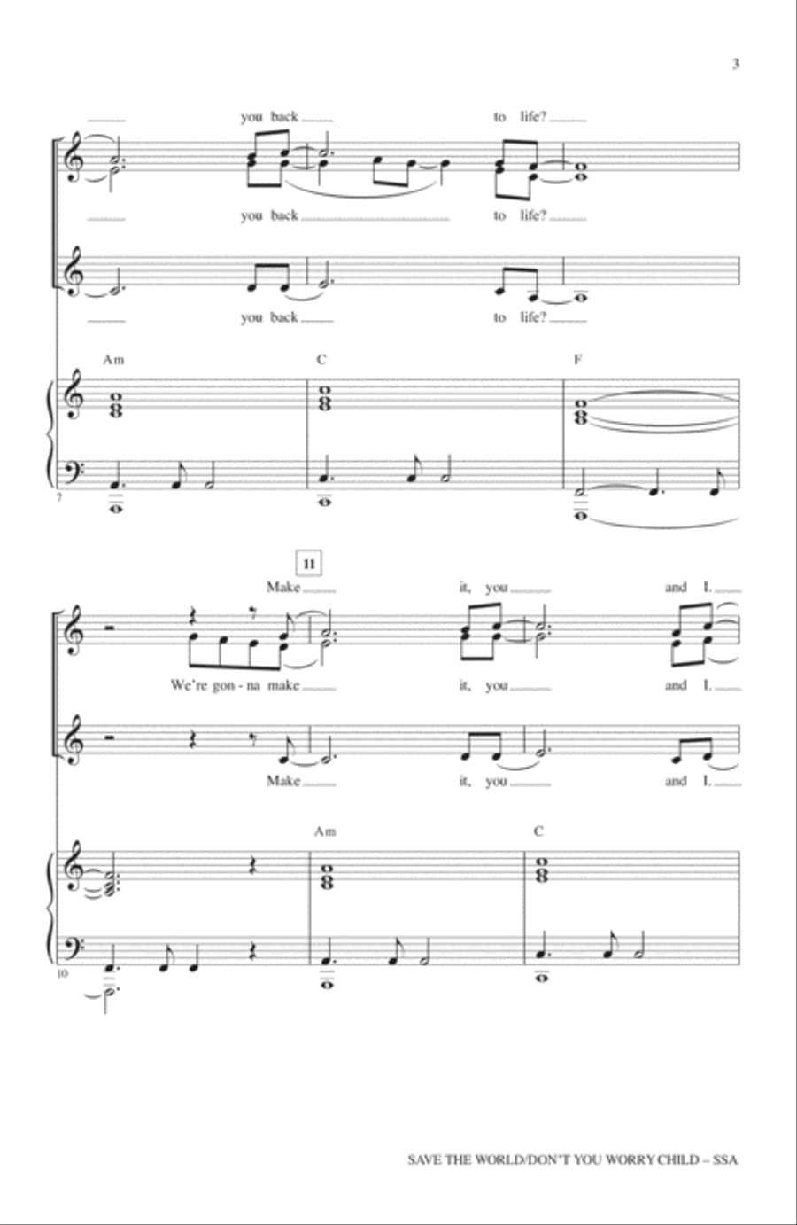 Save The World/Don't You Worry Child SSA scores gallery preview page 2