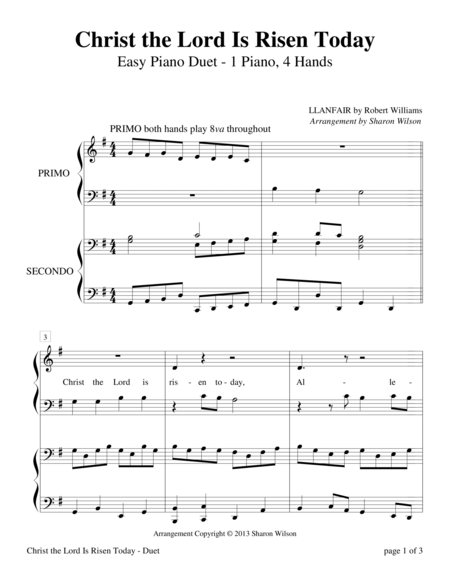 Christ the Lord Is Risen Today (Easy Piano Duet; 1 Piano, 4-Hands) image number null