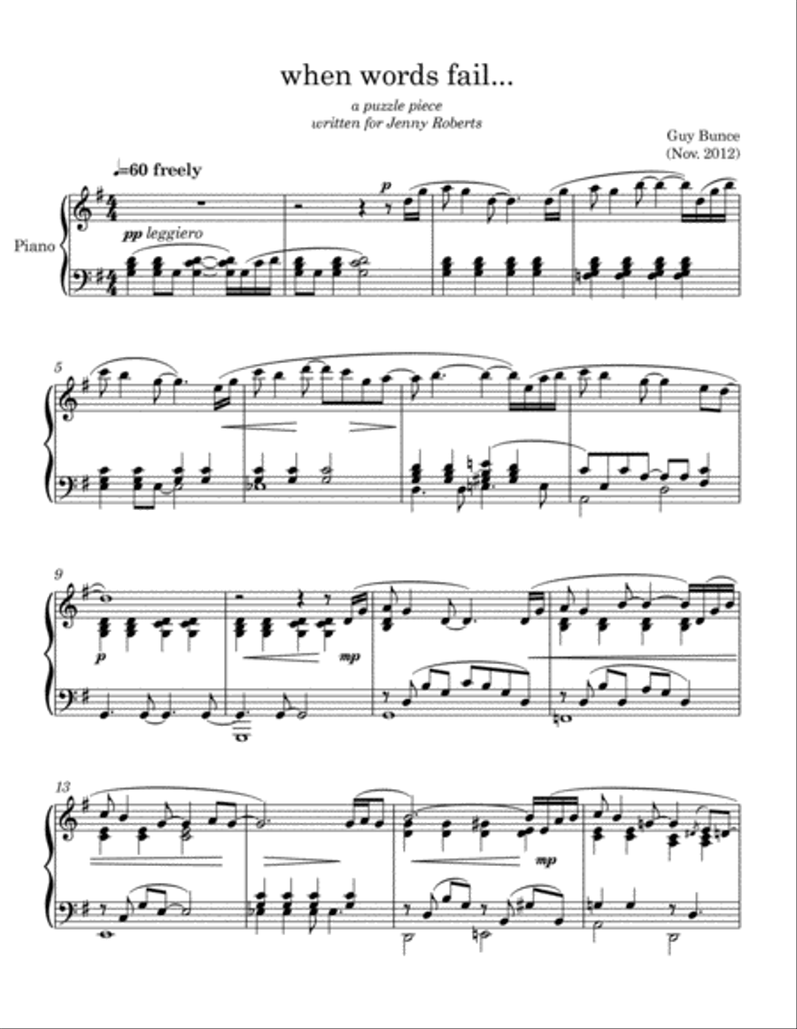 when words fail... Piano Solo scores gallery preview page 1