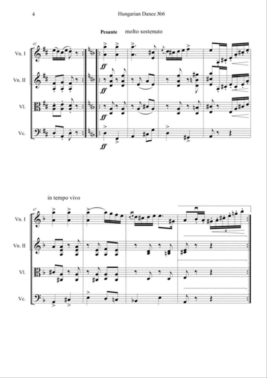 Hungarian Dance №6 String Quartet scores gallery preview page 5