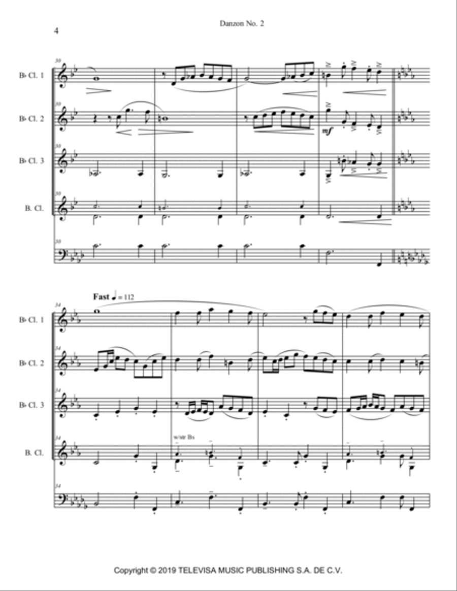 Danzon 2 Clarinet Quartet scores gallery preview page 4