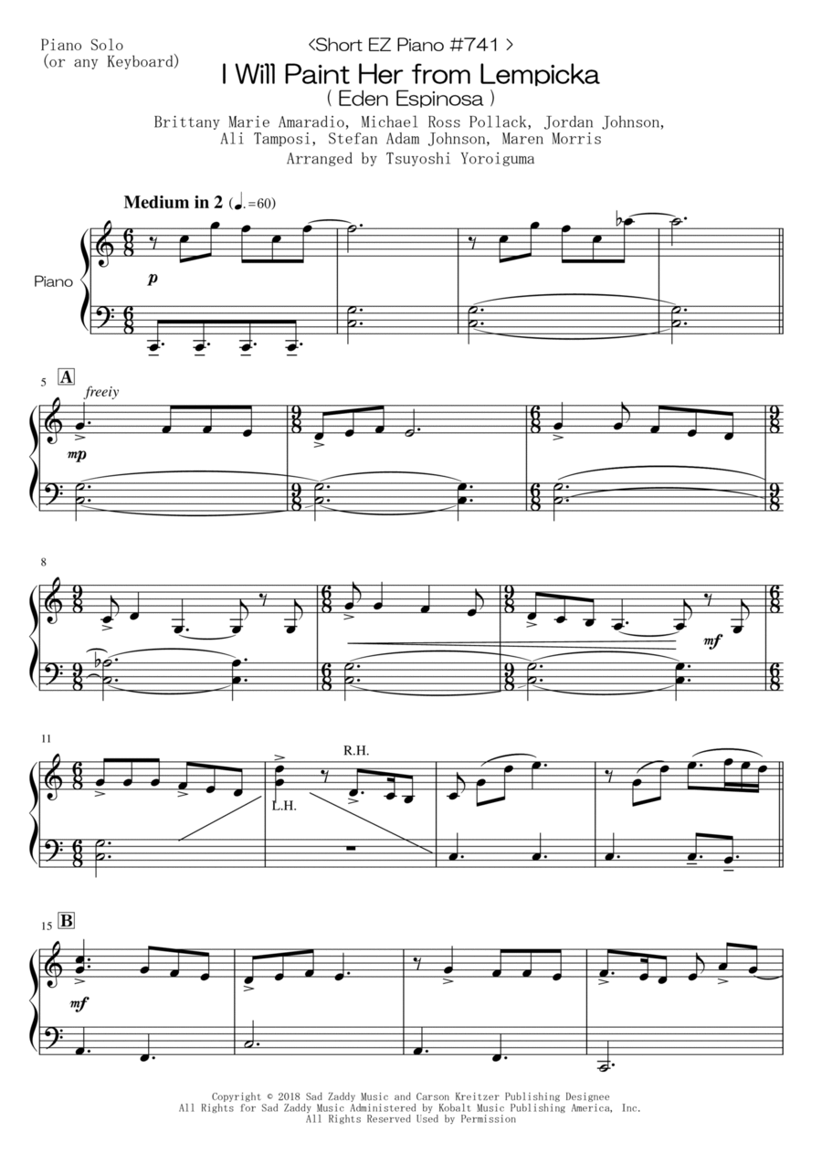 I Will Paint Her Easy Piano scores gallery preview page 1